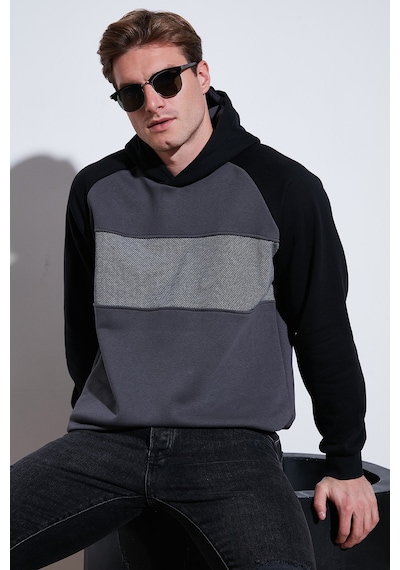 Buratti Pamuklu Regular Fit Renk Bloklu Kapüşonlu Erkek Sweat 5905771 Siyah