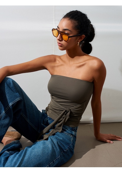 Dilvin 32841 Bağlamalı Bandeau Top-haki