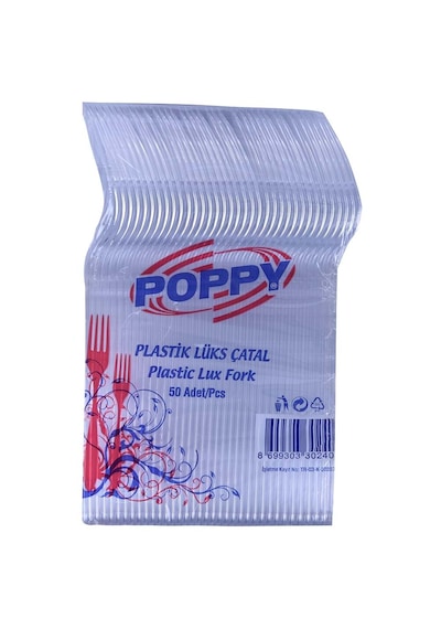 Poppy Plastik Lüks Çatal - 18 Cm. - Şeffaf - 50 Adet Şeffaf
