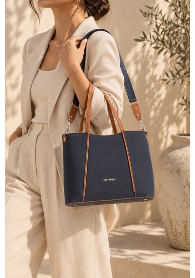 Lacivert Taba Just Polo Kadin El Ve Omuz Cantasi Yeni Sezon 24 X 33 Cm Lacivert - Taba