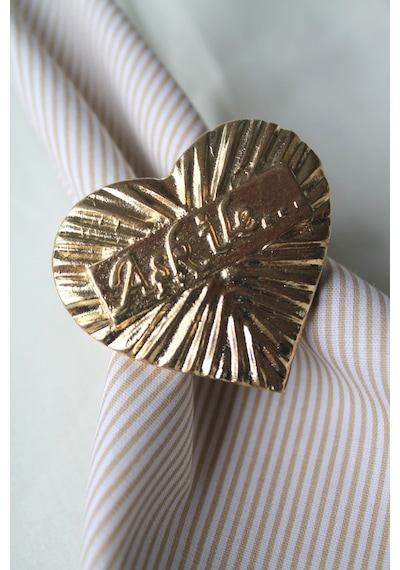6 Adet Gold Aşk ile... Yazılı Kalp Metal Peçete Halkası - Napkin