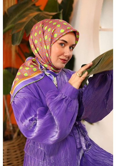 Silk Home Eflatun Turuncu Karma Desen Tivil İpek Eşarp 11424-72