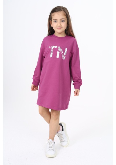 Toontoy Kids Toontoy Kız Çocuk Tn Baskılı Elbise Mürdüm