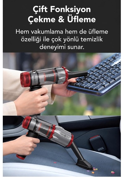 Tr Matt Mcv22 Şarjlı Araç Süpürgesi Kırmızı 22.000pa Güçlü Vakumlu Mini El Süpürgesi Type-c Şarjlı 220m Genel
