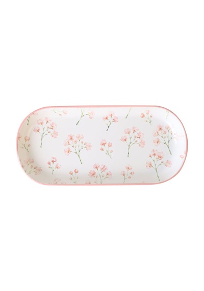 Keramika Minimal Çiçek Kayık Tabak 26 Cm Çok Renkli
