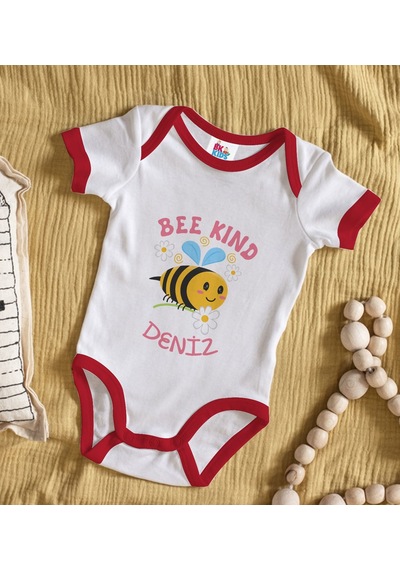 Bk Gift Bk Kids Kişiye Özel Bee Kind Tasarımlı Kırmızı Bebek Body Zıbın-1