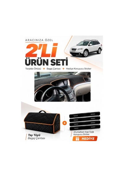 E-biz Subaru Trıbeca 2005-2014 Uyumlu Torpido Örtüsü + Tay Tüyü Çanta - Siyah-kahverengi - Su007