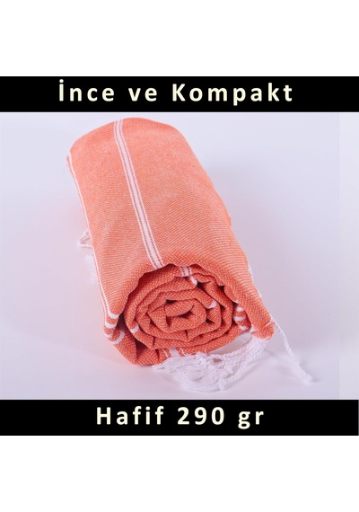 Püskül İnce Plaj Havlusu, Klasik Çizgili Peştemal Banyo Havlusu Turuncu, Paket'te 1-adet 100x180 Cm Peştemal