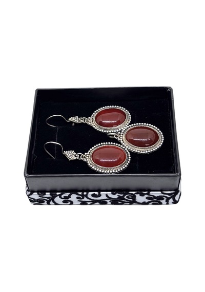 Oya Silver Otantik Büyük Akik Işıltılı Gümüş Set&takım