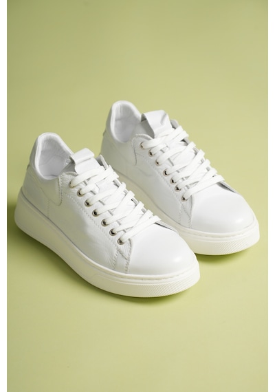 Analin Shoes Kadın Hakiki Deri Bağcıklı Casual Spor Ayakkabı Beyaz