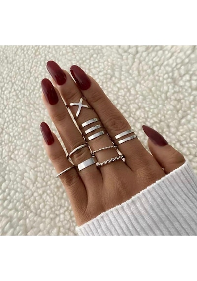 Girift Vintage Charm 8 Adet Metal Detaylı Çoklu Eklem Ve Yüzük Seti Gri