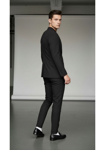 Erkek Tek Düğme Slim Fit Takım Elbise - Şık Ofis ve Davet Kombini Siyah