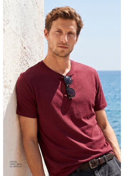 AC&Co / Altınyıldız Classics 4A4800000001BRDXS Slim Fit Bisiklet Yaka Kısa Kol Pamuklu Erkek Tişört Bordo