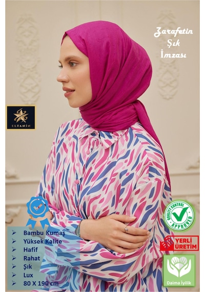 Bambu Kraş Şal Tesettür Giyim, Yüksek Kalite, Hafif, Rahat, Şık, Premium, Lux, Shawl, Scarf Fuşya