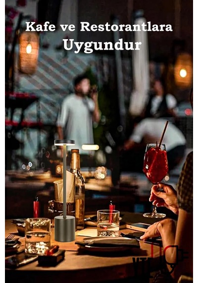 Elite Masa/gece Lambası 3 Renk Şarjlı Dokunmatik Dimlenebilir Siyah Fonksiyonlu Siyah