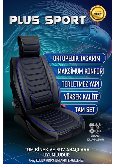 Toyota Corolla Yeni Lüx Deri Oto Koltuk Kılıfı Ön Arka Takım Antalya Serisi Siyah Mavi