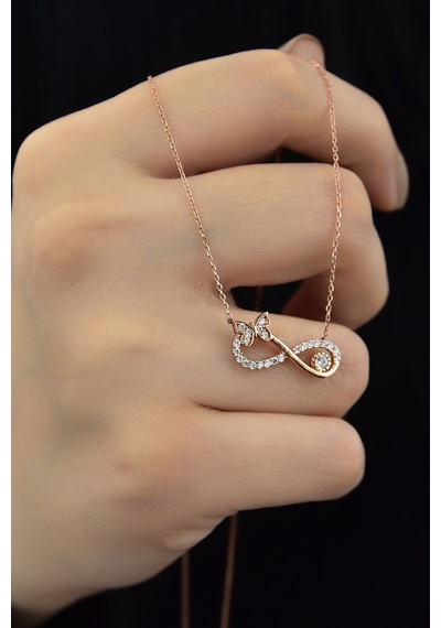 Papatya Silver 925 Ayar Gümüş Rose Altın Kaplama Beyaz Taşlı Kelebek Kolye