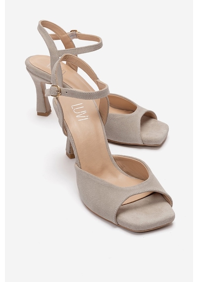 Luvishoes Elvıa Bej Süet Hakiki Deri Kadın Topuklu Ayakkabı