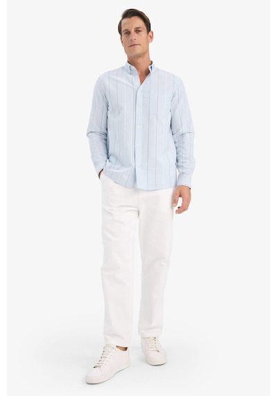 Defacto Regular Fit Polo Yaka Çizgili Pamuklu Uzun Kollu Gömlek E7892ax25aube723 Mavi