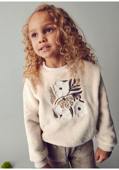 Kız Çiçekli Kürk Sweatshirt 25kmyr4432 Bej