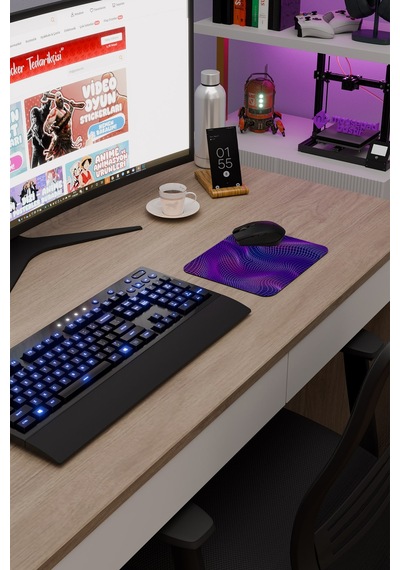 Vaporwave Grid Kaymaz Dikişli Kauçuk Oyuncu Mousepad V3 - 22x18 Gaming Mouse Pad Fare Altlığı