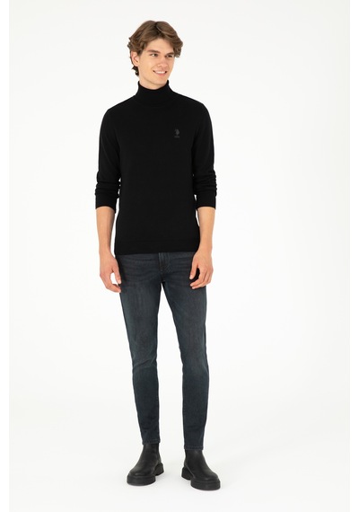 U.S. Polo Assn. Erkek Slim Fit Boğazlı Yaka Siyah Basic Kazak 50288884-VR046