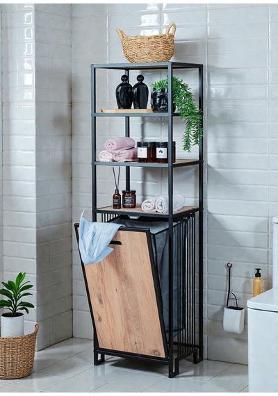 Dekoratif Kirli Sepetli Banyo Dolabı Ahşap Raflı Metal Gövdeli 4 Raflı Çamaşır Sepeti Banyo Düzenleyici Organiz Diğer Dekoratif Kirli Sepetli Banyo Dolabı Ahşap Raflı Metal Gövdeli 4 Raflı Çamaşır Sepeti Banyo Düzenleyici Organiz Diğer