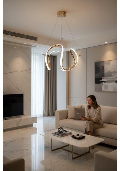 Eylül Gold Led Avize 24w Gold Kaplama Modern Sarkıt Avize 3 Renk Işık Seçenekli Beyaz-sarı-günışığı Gold
