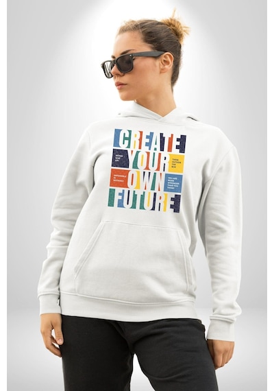 Geleçeği Seninle Planlayalım Kadın Erkek Beyaz Kapüşonlu Sweatshirt Hoodie Beyaz