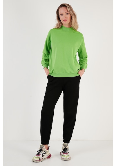 Lela Pamuklu Dik Yaka Basic Örme Bayan Sweat 5863323 Fistik Yeşil