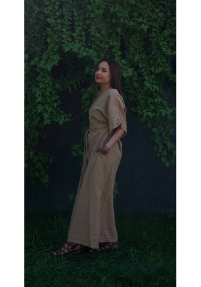 Dokuma Kaftan Elbise - Rahatlığın Şıklığı Ücretsiz Kargo İle Kahve
