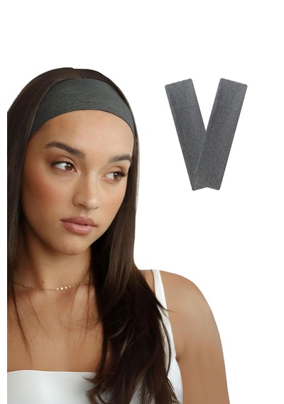 2li Kadın Saç Bandı Bandana Pamuk Likralı Spor Headband K. Gri Koyu Gri