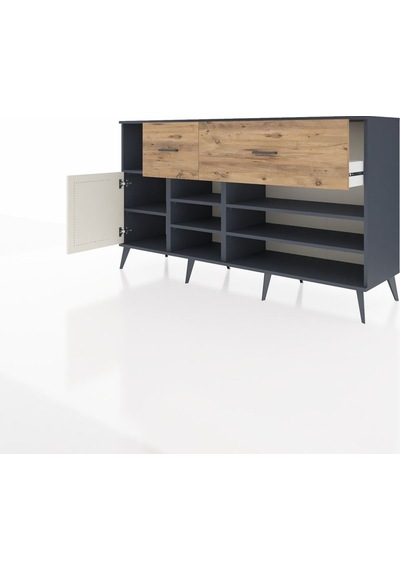 Hyperion Konsol 6 Raflı 2 Çekmeceli Tek Kapaklı 176x44x99 Antras Antrasit-aytaşı/çam Hyperion Konsol 6 Raflı 2 Çekmeceli Tek Kapaklı 176x44x99 Antras Antrasit-aytaşı/çam