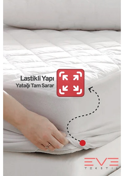 %100 Doğal Pamuk Kapitone Fitted Koruyucu Bebek - Tek - Çift Kapitoneli Yatak Koruyucu Alez Beyaz