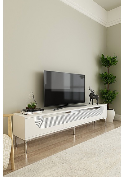 Tsa1805bs - Meyra Tsa180 Tv Stand, Tv Sehpası Ve Tv Ünitesi Beyaz-sılver 180cm