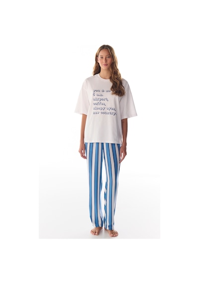 Penti Beyaz Vacation Slogan Desenli Kısa Kollu Tişört Pijama Üstü Optik Beyaz