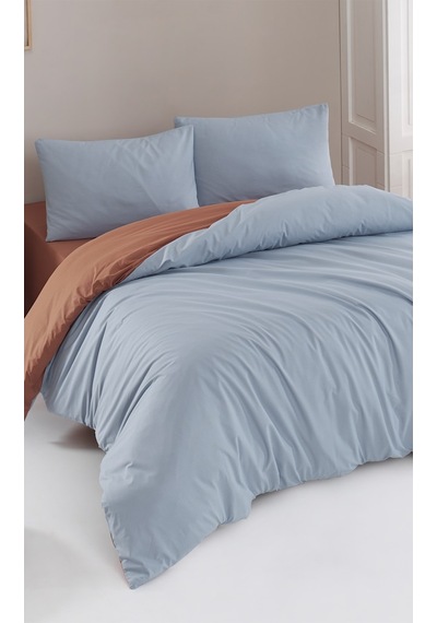 Softly Açık Indigo-Karamel Çift Kişilik Nevresim Takımı Karamel