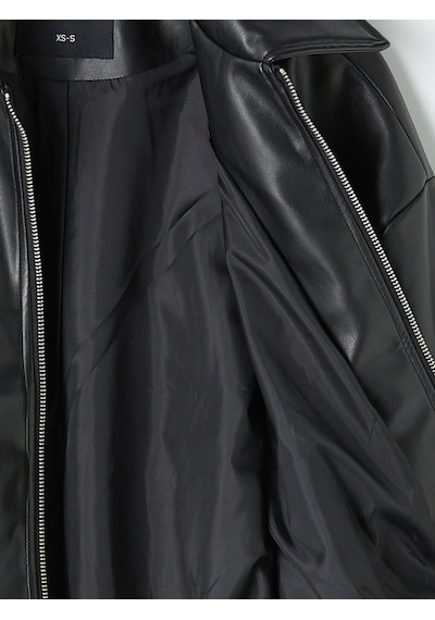 Lcw Vision Siyah Kadın Oversize Bomber Deri Görünümlü Ceket