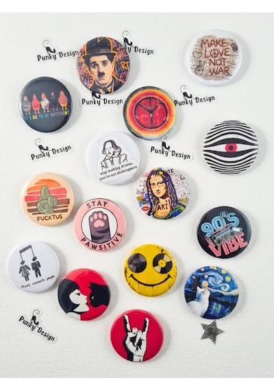 Trend-8-karışık Tasarım Rozet Seti Sanat, Müzik, Retro Ve Eğlenceli Temalı 15 Li Yaka Rozeti Çok Renkli
