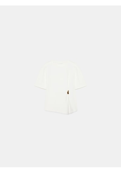 Dilvin 32445 Aksesuar Detaylı Basic T-shirt-ekru Dilvin 32445 Aksesuar Detaylı Basic T-shirt-ekru