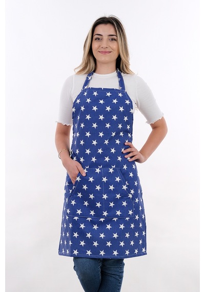 Motif Ayarlanabilir Askılı Şef Önlüğü Chef Mutfak Önlüğü Yıldızlı Mavi