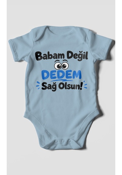 Morivokids Babam Değil Dedem Sağolsun Kısa Kollu Bebek Body %100 Pamuk Bebe Mavisi