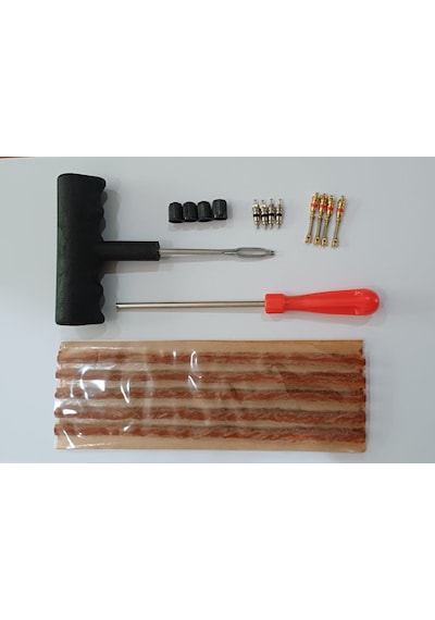 Dubleks Lastik Tamir Seti: 5 Ad 20cm Fitil, Plastik Fitil Atma, İğne Sökücü, İğne, Kapak