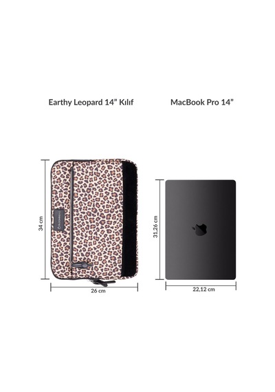 Bloominbag Earthy Leopard 14 İnç Laptop / Macbook Uyumlu Kılıf Kahverengi - Sarı