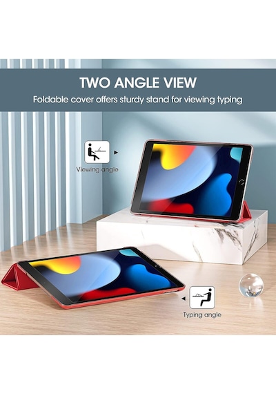 Apple Uyumlu iPad 5. 6. Nesil 2017 2018 9.7" Inc Kılıf Smart Cover Katlanabilir Standlı Akıllı Kapak Kırmızı