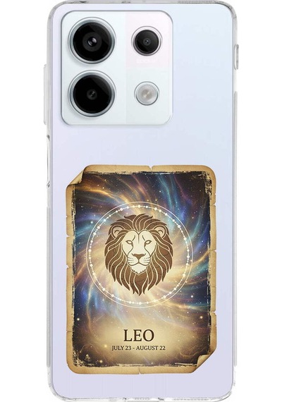 Redmi Note 13 Pro 5g İle Uyumlu Burç Kartları Aslan Tasarımlı Şeffaf Silikon Kılıf Şeffaf