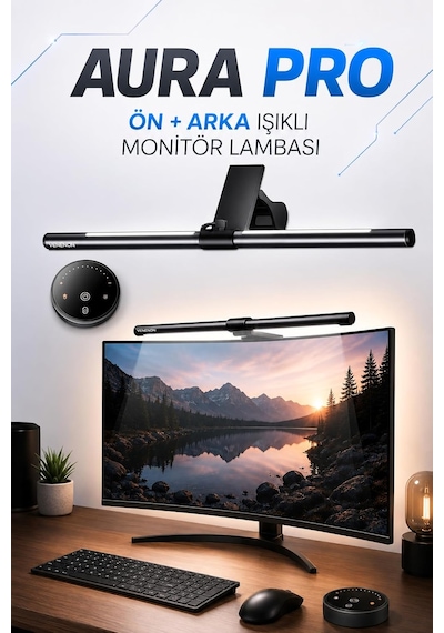 Aura-pro Kablosuz Kumandalı Monitör Işığı Ve Lambası, Ön-arka Işıklandırmalı Renk Ayarlı Usb Ekran Lambası