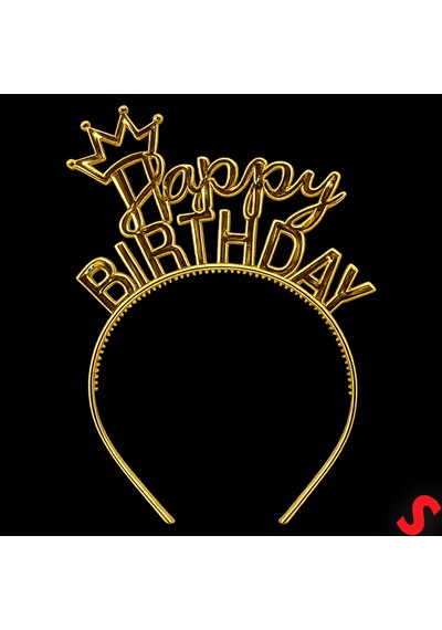 Taçlı Happy Birthday Plastik Taç - Altın 0-99