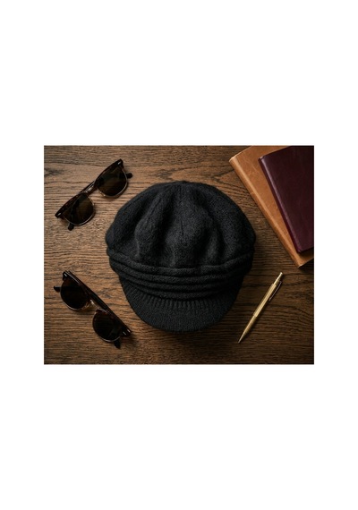 Emybox Orjinal % 100 Angora Yünlü Kadın Kasket Şapka İthal Örme Newsboy Baker Boy Kışlık Şık Bere Siyah