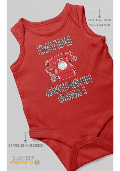 Morivokids Dayımı Aratmayın Bana Sıfır Kollu Bebek Zıbını %100 Pamuk Kırmızı